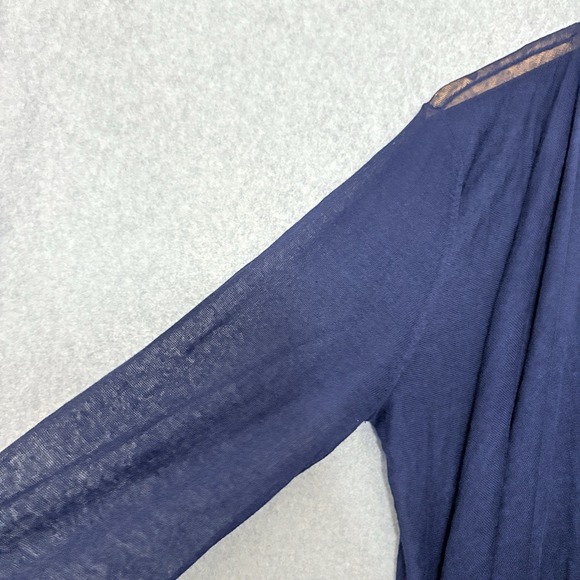Eileen Fisher Cardigan Womens XL Navy Waterfall Sheer Open Front Hemp Quiet Luxe - Picture 3 of 6